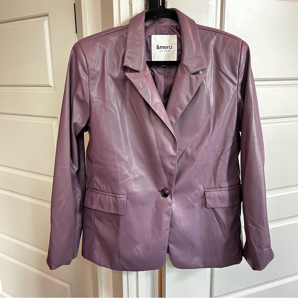&merci en merci Faux Leather Mauve Blazer Jacket